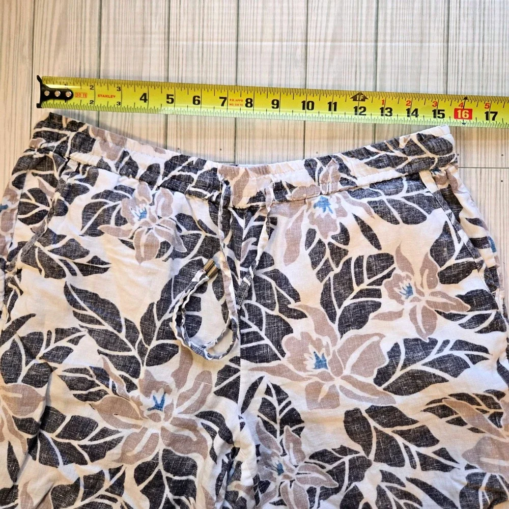 Tommy Bahama Mens Tropical 100%‎ Linen Floral Shorts White Blue Hibiscus Size M